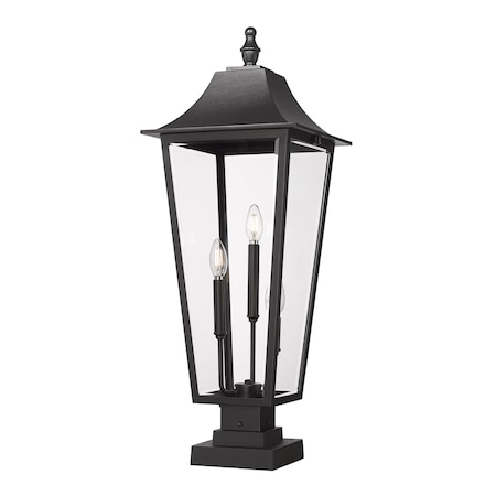 Z-Lite Gannon 3 Light Outdoor Pier Mounted Fixture, 12in. W x 32.5in. H, Black 5008PHXLS-SQPM-BK